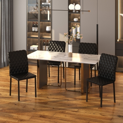 Set de 4 Scaune din Piele Ecologică, 41x50x91 cm, Negru