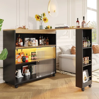 Table de bar extensible avec rangement, Noir