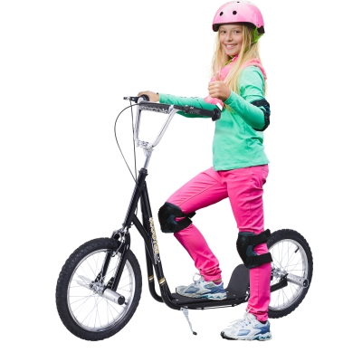 HOMCOM Kinderroller mit Luftreifen Kickscooter Scooter Tretroller Cityroller für Kinder Kickboard 16 Zoll ab 5 Jahre Höhenverstellbar Schwarz 143 x 58 x 92-100 cm