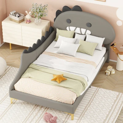 Letto per bambini a forma di dinosauro dei cartoni animati,90×200 cm, Grigio