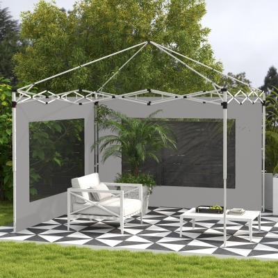 Outsunny Paredes Laterais para Tenda de 2 Painéis 295x195 cm em Tecido Oxford com Janela para Tendas de 6x3 m 3x3 m Cinza