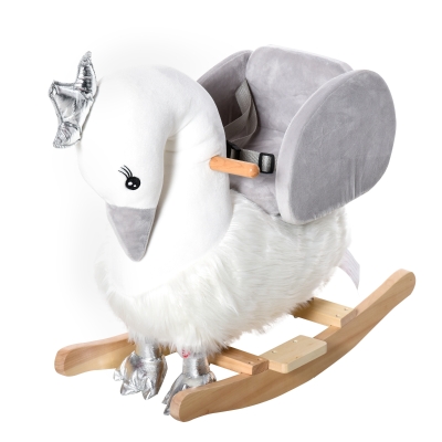 HOMCOM Kids Children Rocking Horse Plush Ride On Swan w/ Sound Wood Base Seat Safety Belt Toddler Baby Toy Rocker 18 - 36 Months