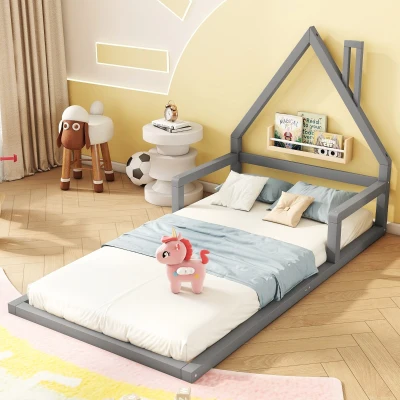 Letto per bambini a forma di casa,90x200 cm, Grigio