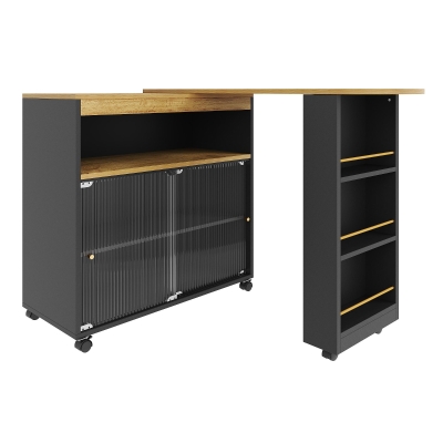 Ausziehbarer Bartisch mit Stauraum, Moderner Beweglicher Bartisch, Teleskopischer Bartisch mit LED, 138-204×39×105 cm, Schwaz