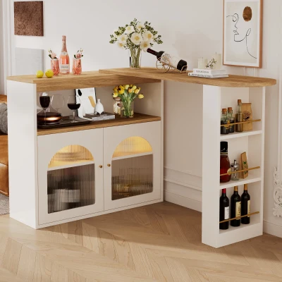 Table de bar moderne extensible avec rangement, Blanc