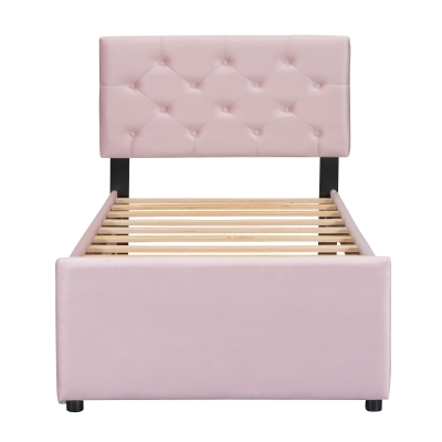 Letto imbottito con letto estraibile,90×200 cm, Rosa