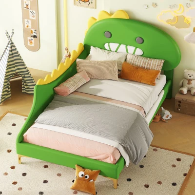Letto per bambini a forma di dinosauro dei cartoni animati,90×200 cm, Verde