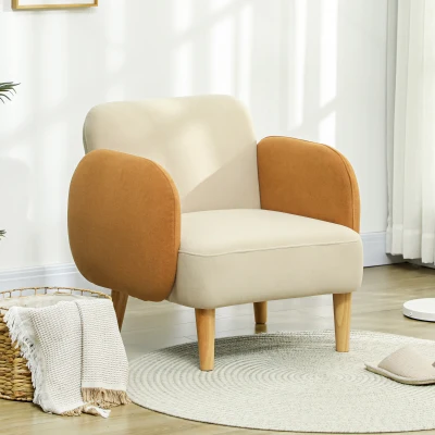 HOMCOM Poltrona Sala de Estar Poltrona para Dormitório com Apoio para os Braços e Pés de Madeira 72x87x82 cm Bege e Ocre