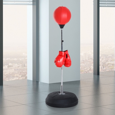 HOMCOM Saco de Boxe de Pé Punching Ball com Altura Ajustável em 4 Níveis Base Preenchível e Luvas Ø43x126-144 cm Vermelho e Preto