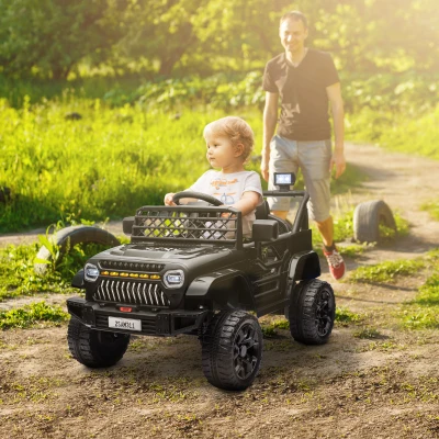AIYAPLAY Carro Elétrico para Crianças Carro Elétrico Infantil UTV 12V com Velocidade Ajustável USB e Faróis  95x62,5x65 cm Preto