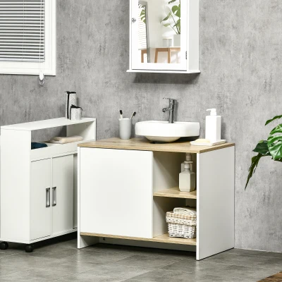 kleankin Móvel para Lavatório Pousar Móvel Casa de Banho Moderno com Prateleiras Abertas e Armário 77x45x60 cm Branco e