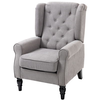 HOMCOM Accent Armchairs for Living Room, Fabric Tufted with Extra Wide Seat, Wooden Legs, Grey