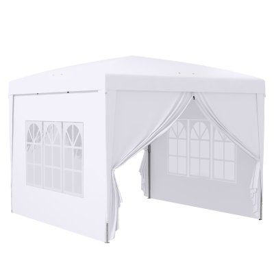 Outsunny Paviljoen, Partytent, 4 afneembare zijwanden, 2 ramen, metalen frame, 2,95 x 2,95 m, Wit