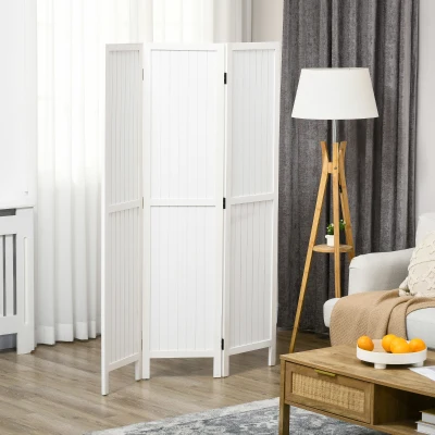 HOMCOM Biombo 3 Painéis Separador de Ambientes Dobrável 120x1,8x170 cm Painel de Privacidade Estilo Rústico Branco