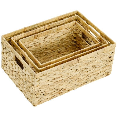HOMCOM 3-delige Opbergmandenset met Handvatten en Metalen Frame, voor Regale, Slaapkamer, Woonkamer, Badkamer, Natuurlijke Toon