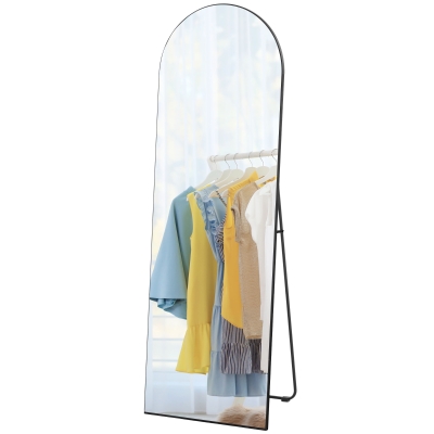 HOMCOM Volledige Lichaamsspiegel, zonder Frame, Vrijstaand/Wandmontage, Metalen Stander, 50x150 cm, Zwart