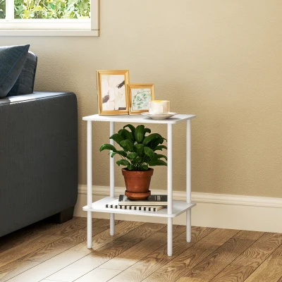 HOMCOM Moderne 2-laagse Bijzettafel met Opbergruimte en Metalen Frame voor Woonkamer, Slaapkamer, Wit