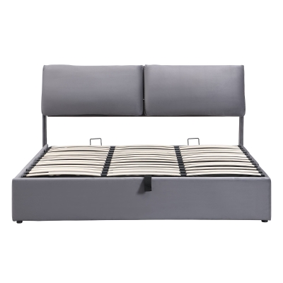 Cama tapizada con canapé hidráulico y tres cajones, somier con cabecero, sin colchón, 180×200 cm, Gris