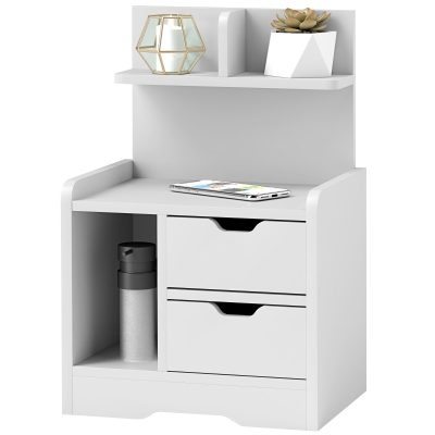 HOMCOM Nachtkastje met 2 Laden, Open Schap, 40x30x60 cm, Wit