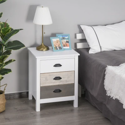HOMCOM Mesa de Cabeceira Moderna Mesa de Cabeceira com 3 Gavetas Mesa de Cabeceira para Dormitório 50x38x65 cm Branco