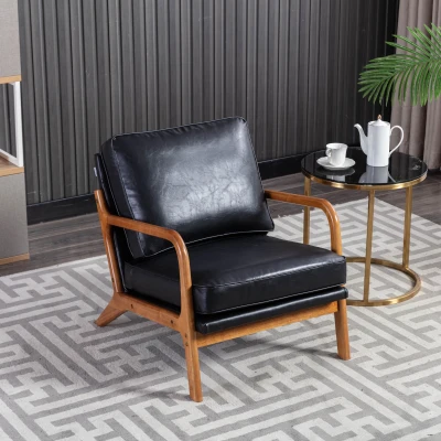 Modern Accent Armchair with Wooden Frame, Soft Cushion, Black