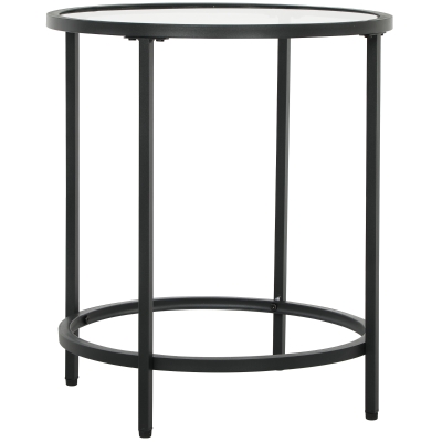 HOMCOM Ronde Bijzettafel met Glazen Blad en Metalen Frame, Kleine Koffietafel voor Woonkamer, Slaapkamer, Zwart