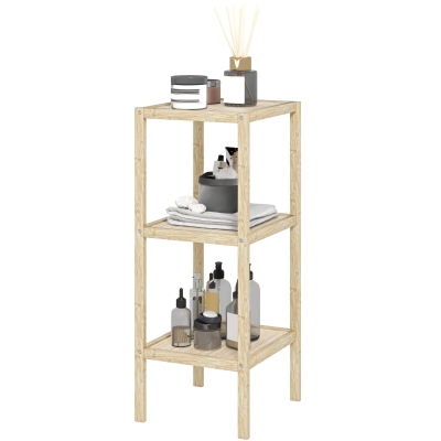 HOMCOM Bamboe Badkamerrek met 3 Planken, Waterbestendig, 33 x 31 x 78 cm