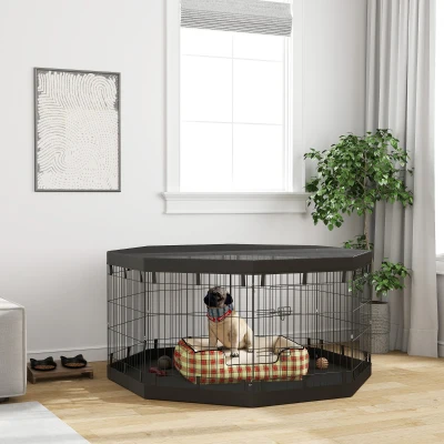PawHut Wybieg dla Szczeniąt, Wysokość 76 cm/ok. 2,5 m², 8 Paneli, Płachta Podłogowa, Kombinowana Pokrywa Dachowa