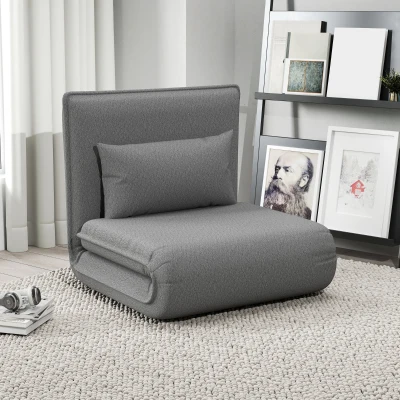 HOMCOM Fauteuil de sol, design 3-en-1, fauteuil de sol réglable, chaise longue pour salon, chambre à coucher, chambre d'amis, bureau, gris
