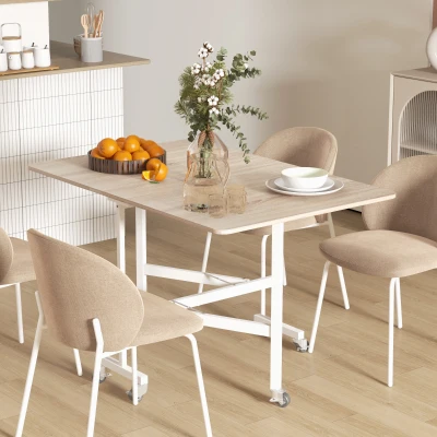 HOMCOM Tavolo da Pranzo Pieghevole 2 Ribalte con Rotelle Marrone