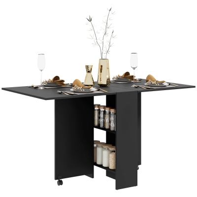 HOMCOM Tavolo Pieghevole in Legno per 4-6 Persone con Ruote, 75x140x74cm, Nero