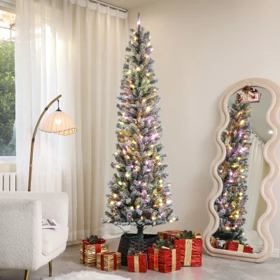 HOMCOM Árvore de Natal 225 cm Árvore de Natal Artificial com 220 Luzes LED de Duas Cores 519 Ramos e Suporte de Aço  Verde