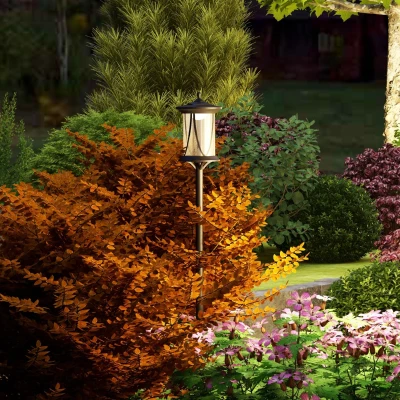 Outsunny Candeeiro Solar Candeeiro de Exterior com Painel Solar Ligar e Desligar Automático Impermeável IP44 17x17x127 cm Preto