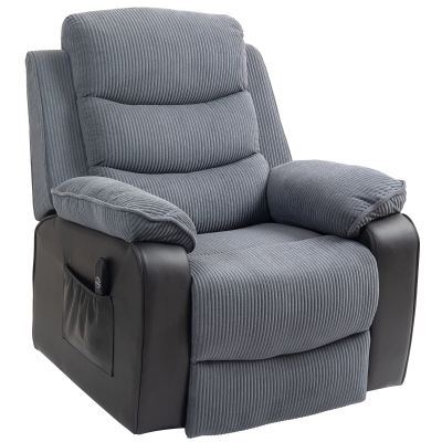 HOMCOM Opsta-fauteuil met Zacht Corduroy Bekleding, Recliner-Stoel met Afstandsbediening en Zijvakken, Donkergrijs