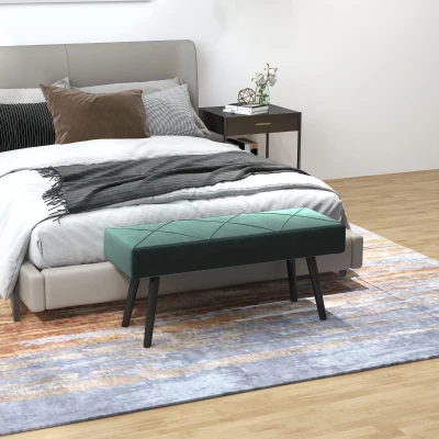 HOMCOM Banco de Pé de Cama Multifuncional e Moderno Banco de Dormitório com Pés de Aço e Assento Acolchoado 100x36x45 cm Verde