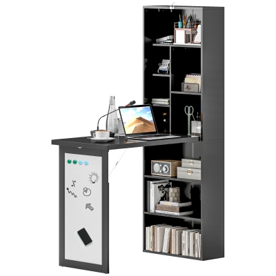 HOMCOM Three-Part Work Desk, with Storage and Writing Board - Black