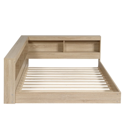 Wooden Double Bed with Ample Compartments Storage Space, White Oak