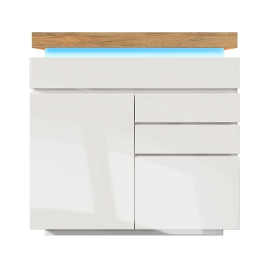 High-Gloss Chest of Drawers with 2 Doors and 3 Drawers, White