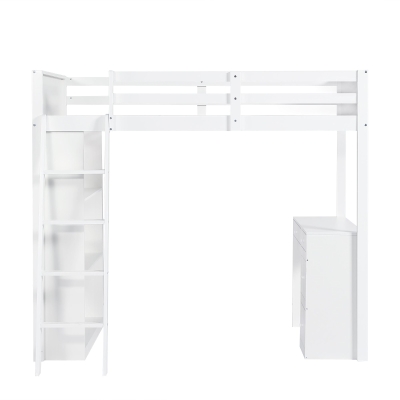 4-Step Ladder Bunk Bed with Drawers and Shelves, White