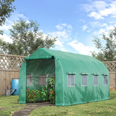 Outsunny Estufa tipo Túnel 4x2x2 m Estufa de Exterior com 8 Janelas de Malha e Porta Estufa de Cultivos para Pátio Jardim Verde