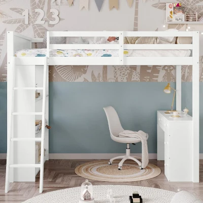 4-Step Ladder Bunk Bed with Drawers and Shelves, White