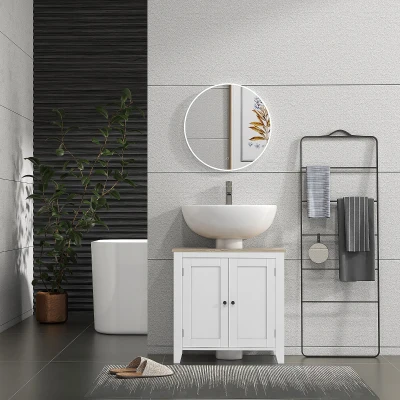 kleankin Móvel para Lavatório Pousar com 2 Portas e Prateleira Ajustável Estilo Moderno 60x30x60cm Branco e Madeira