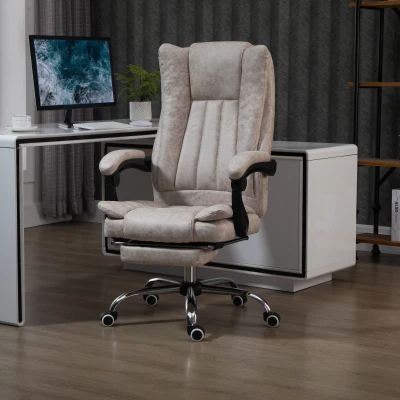 Vinsetto Bürostuhl Drehstuhl mit Liegefunktion Fußstütze Bürosessel Sitzhöhenverstellung Stuhl Schreibtischstuhl Mikrofaser Kunststoff Metall Nylon Beige+Schwarz+Silber 63 x 71 x 110-118 cm
