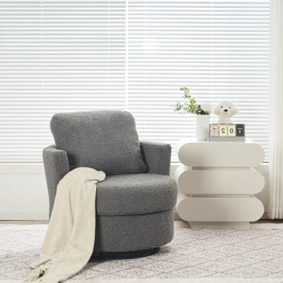 Bedroom Chairs with Back Cushion and Thick Foam Pad, Medium Grey