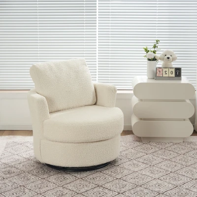 Teddy Swivel Recliner with Back Cushion, White