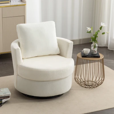 Chenille Swivel Recliner with Back Cushion, Ivory