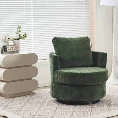 Chenille Swivel Office Chair with Back Cushion, Green