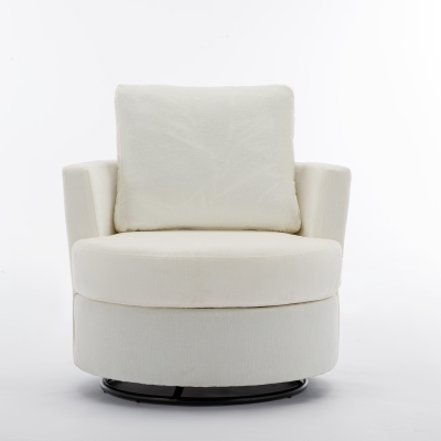 Chenille Swivel Recliner with Back Cushion, Ivory