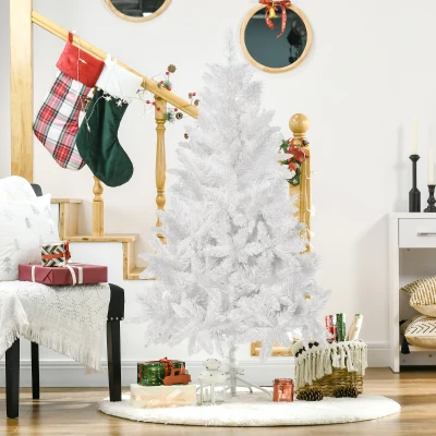 HOMCOM Árbol de Navidad Artificial 150 cm con 358 Ramas Hojas de Plástico Decoración Navideña para Interiores Blanco