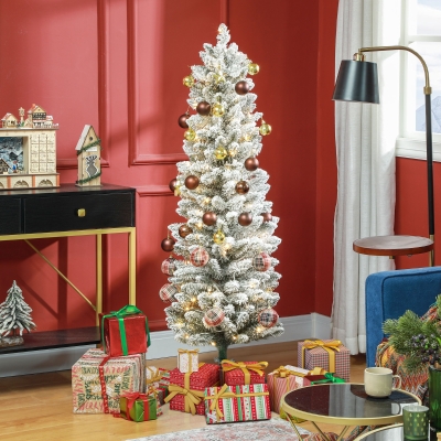 HOMCOM Árvore de Natal 150 cm Árvore de Natal Artificial Nevada com 120 Luzes LED 263 Ramos Verde e Branco